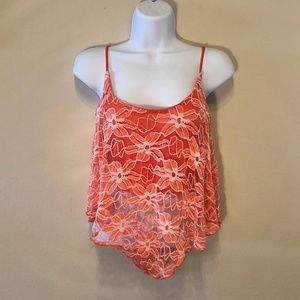 Coral Flower Lace Tank Top